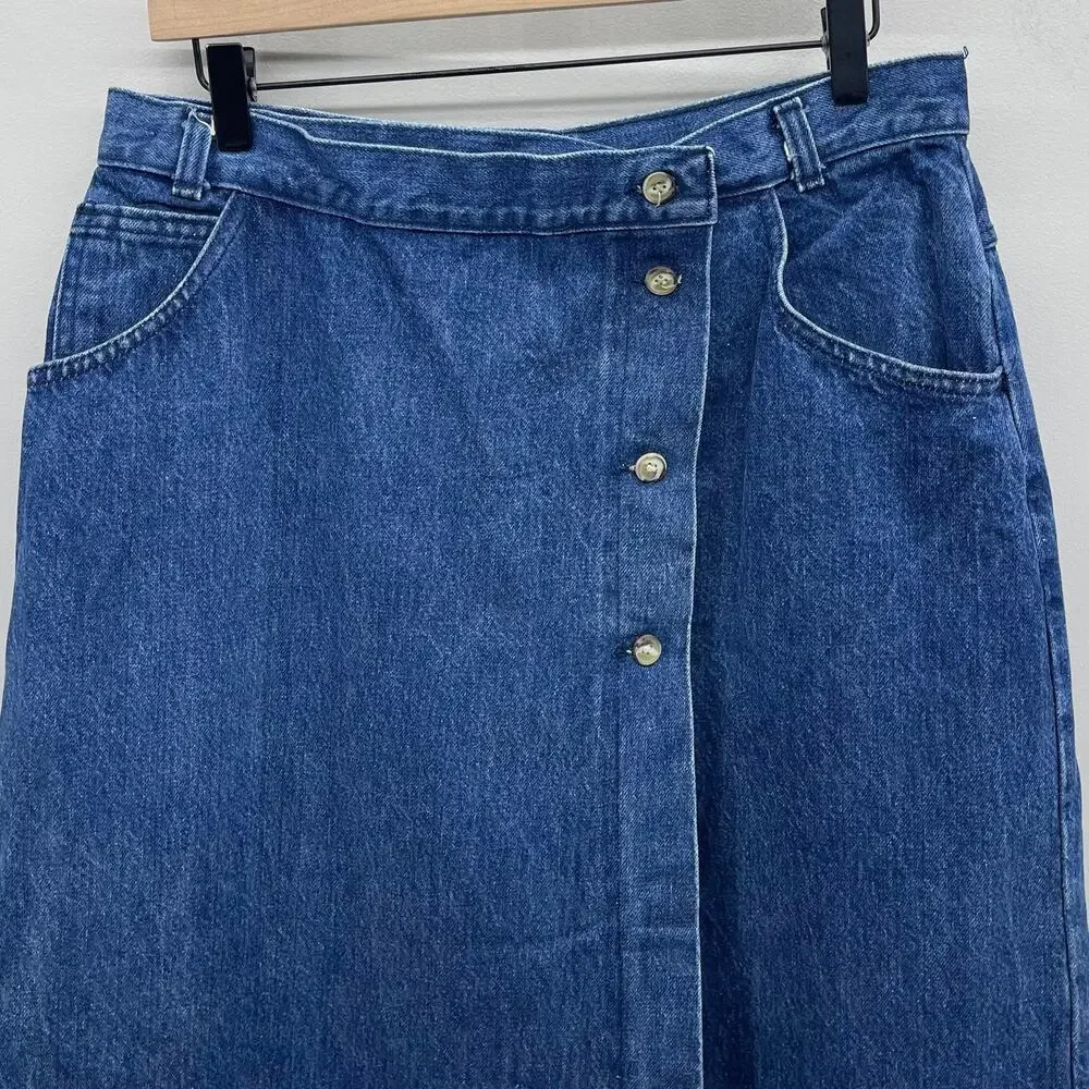 VTG Modern Essentials Long Denim Wrap Skirt Womens 16 Cottagecore 90s‎ Grandma